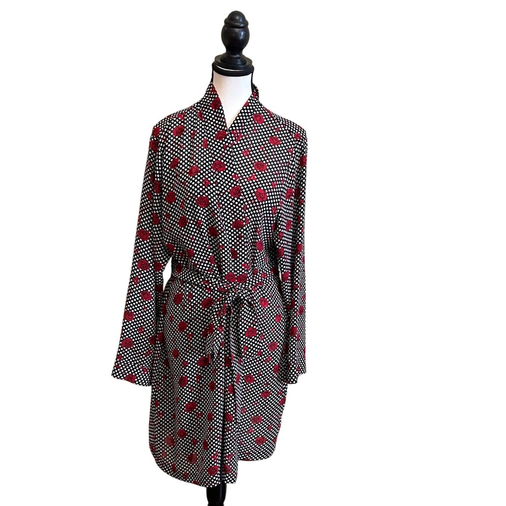 Nottibianche by Caberlet‎ Rose Print Dotted Robe Size L/XL Elegant Loungewear